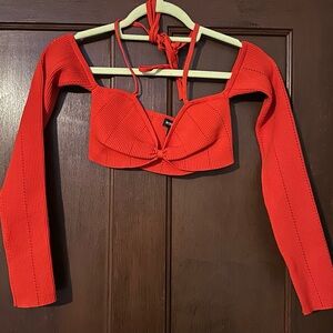 PrettyLittleThing Red Ribbed Cropped Top